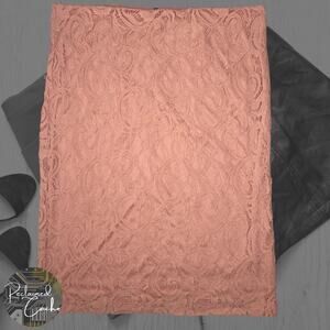 Adrianna Papell Warm Blush Lace Pencil Skirt - Size Large